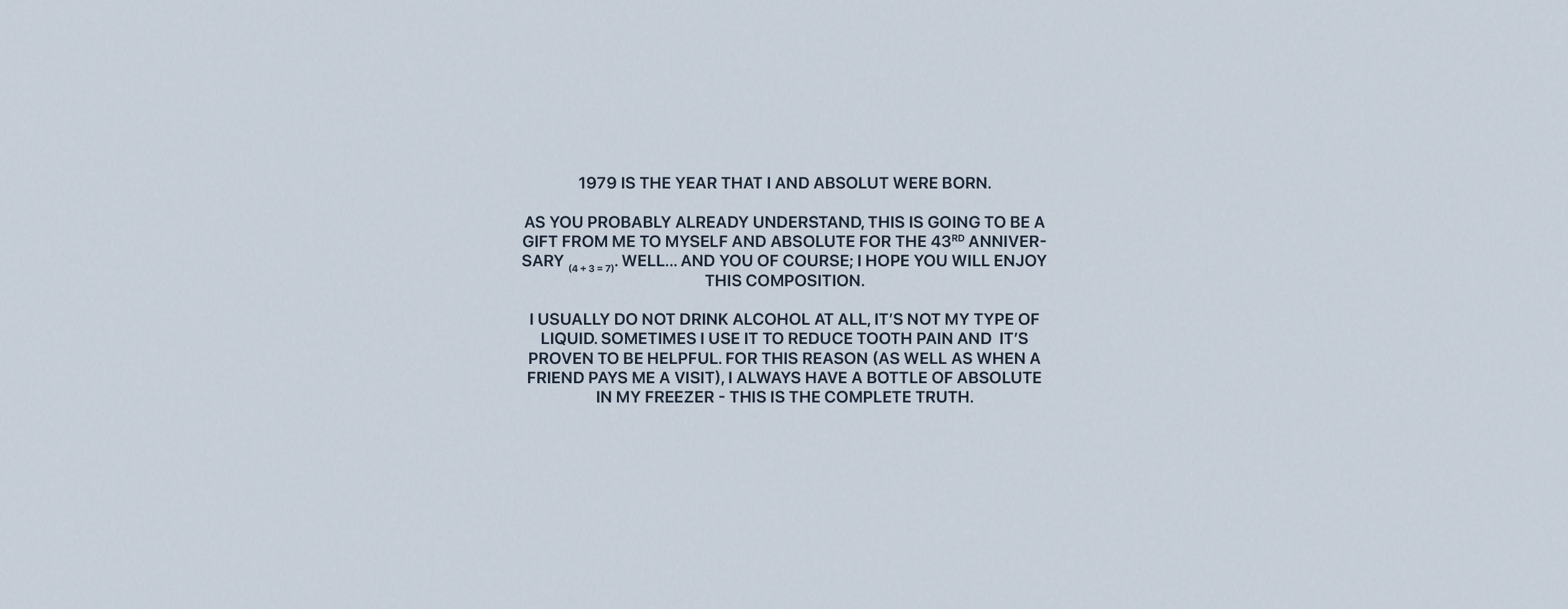 Absolut vodka website and branding redesign concept for 43 years in the market celebration.