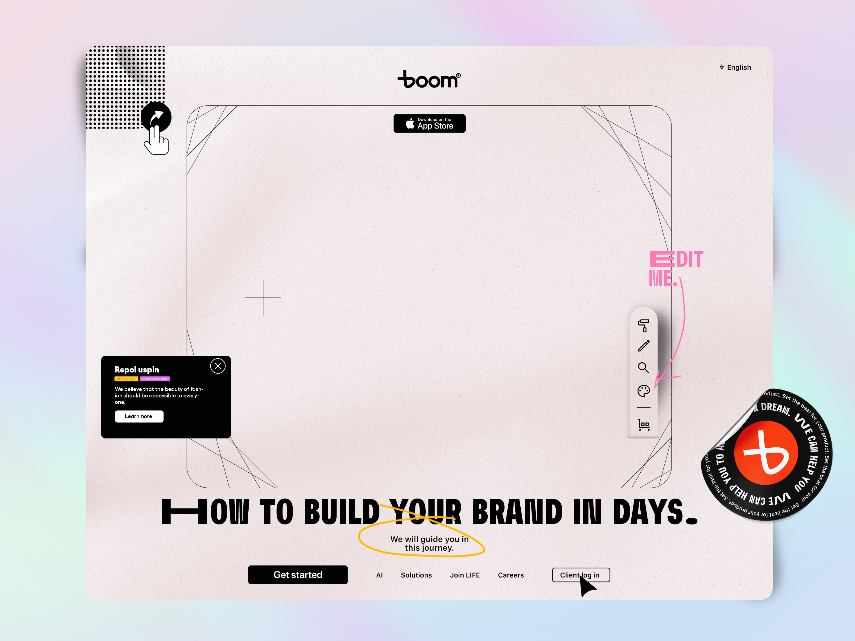 The work was performed for Boom and showcase some of the new identity elements and patterns that form a design system.